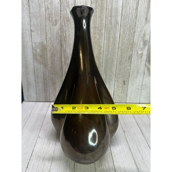 Vtg Iridescent Silver Black Melted Swirl Design Ceramic Decorative Vase 12" Tall - Picture 5 of 8